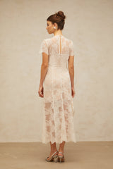 Célia floral-lace midi dress in White