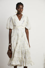 Ariane V-neck tiered-ruffled midi dress