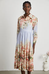 Sylvie floral-print pleated long sleeve midi dress