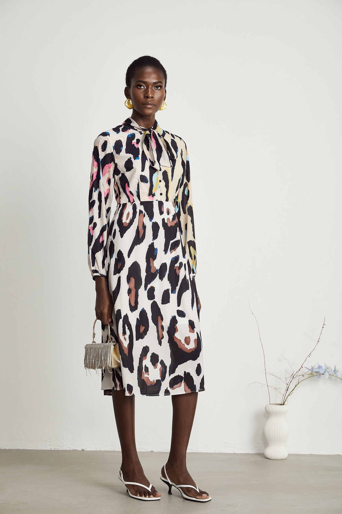 Kalena leopard-print midi dress