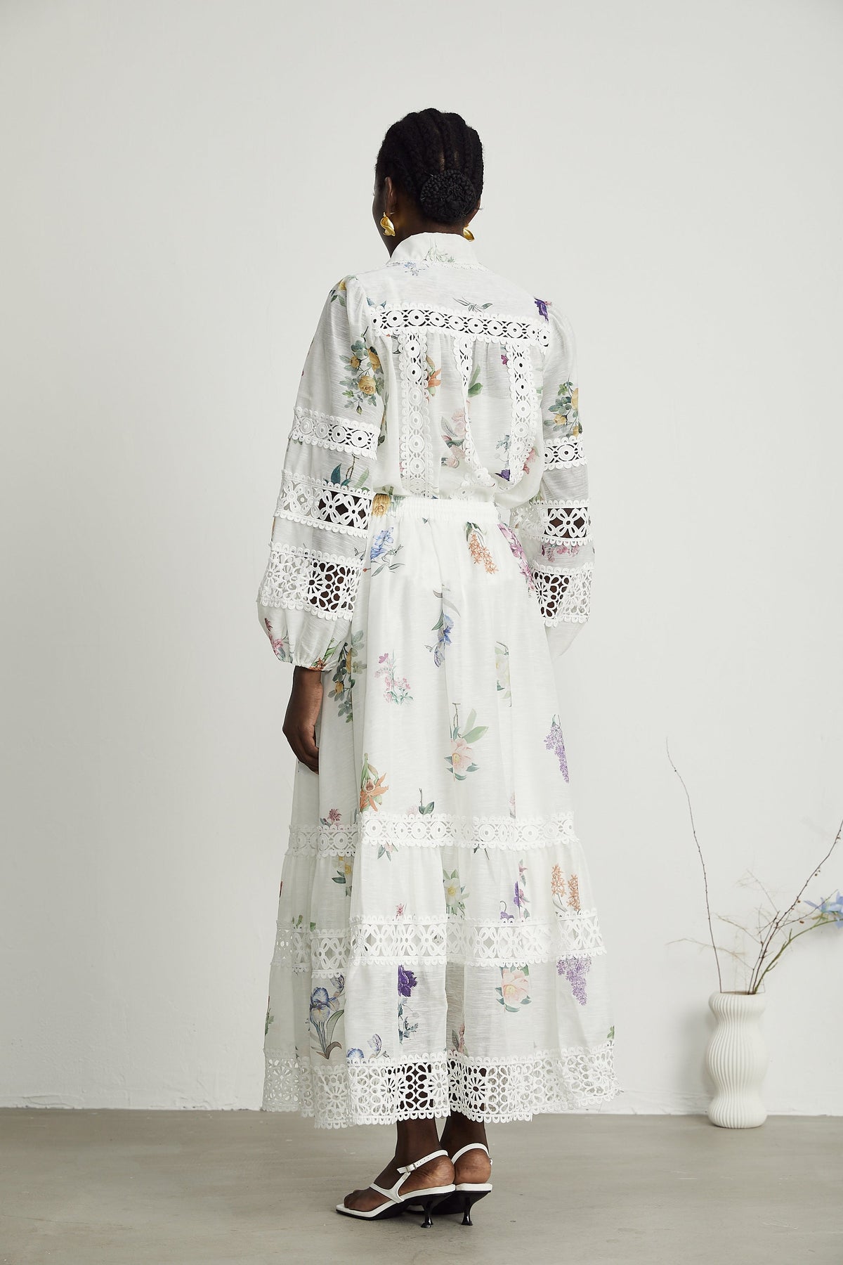 Manon floral-print cut-out shirt & skirt matching set
