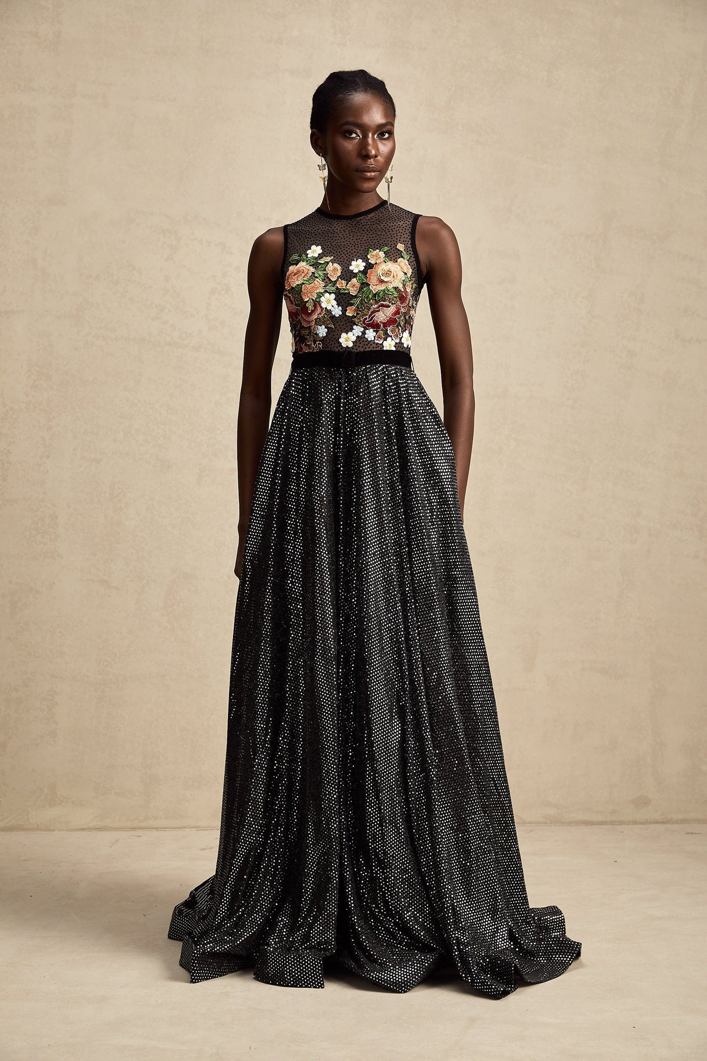 Agathe floral embroidery embellished maxi dress