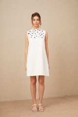Élise white crystal oversized-bow sleeveless mini dress