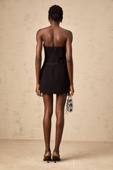 Clothilde black bowknot puff mini dress