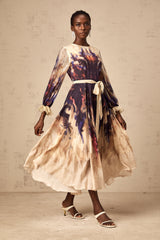 Urbaine smudged graffiti-print silk midi dress