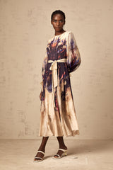Urbaine smudged graffiti-print silk midi dress