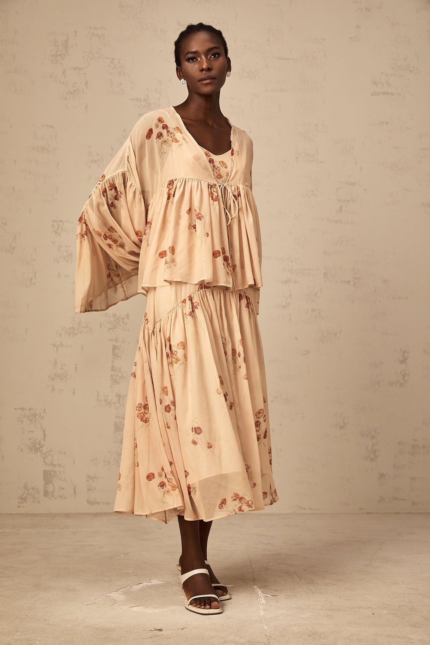 Maïa coral-pink floral-print pleated blouse & dress matching set