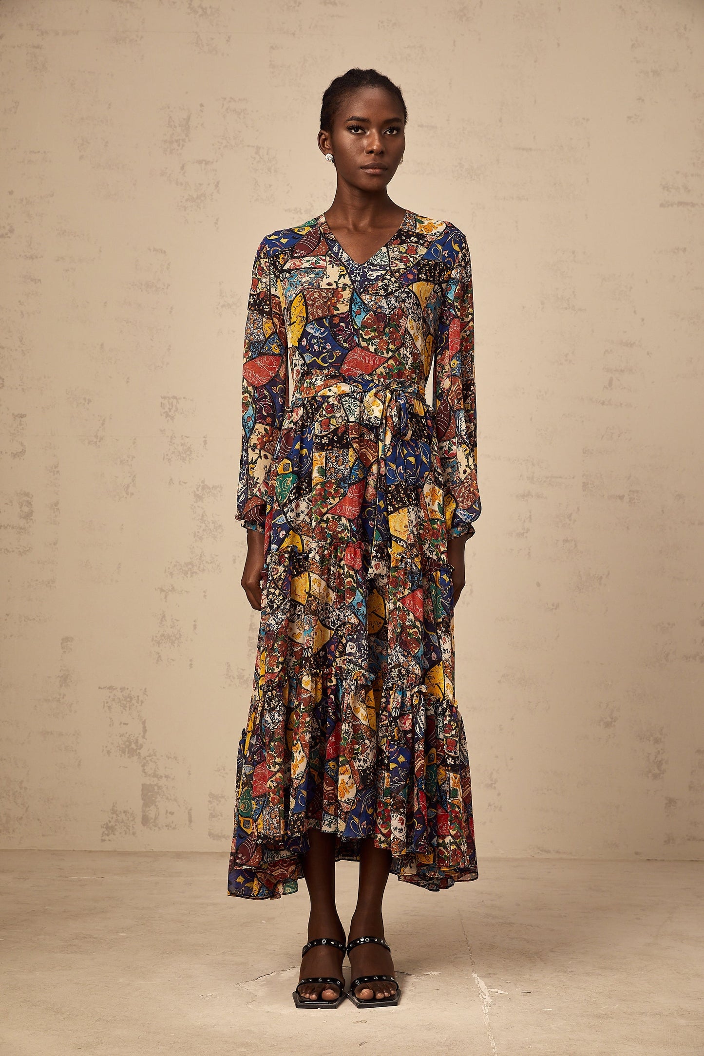 Diane brown bohemian shirring midi dress
