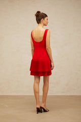 Natacha red pleated layered mini dress