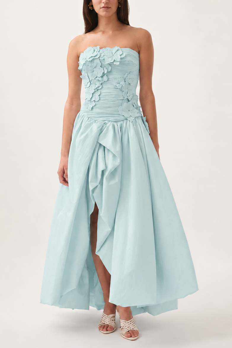 Coleka Floral Appliqué Strapless Maxi Dress - Yellow