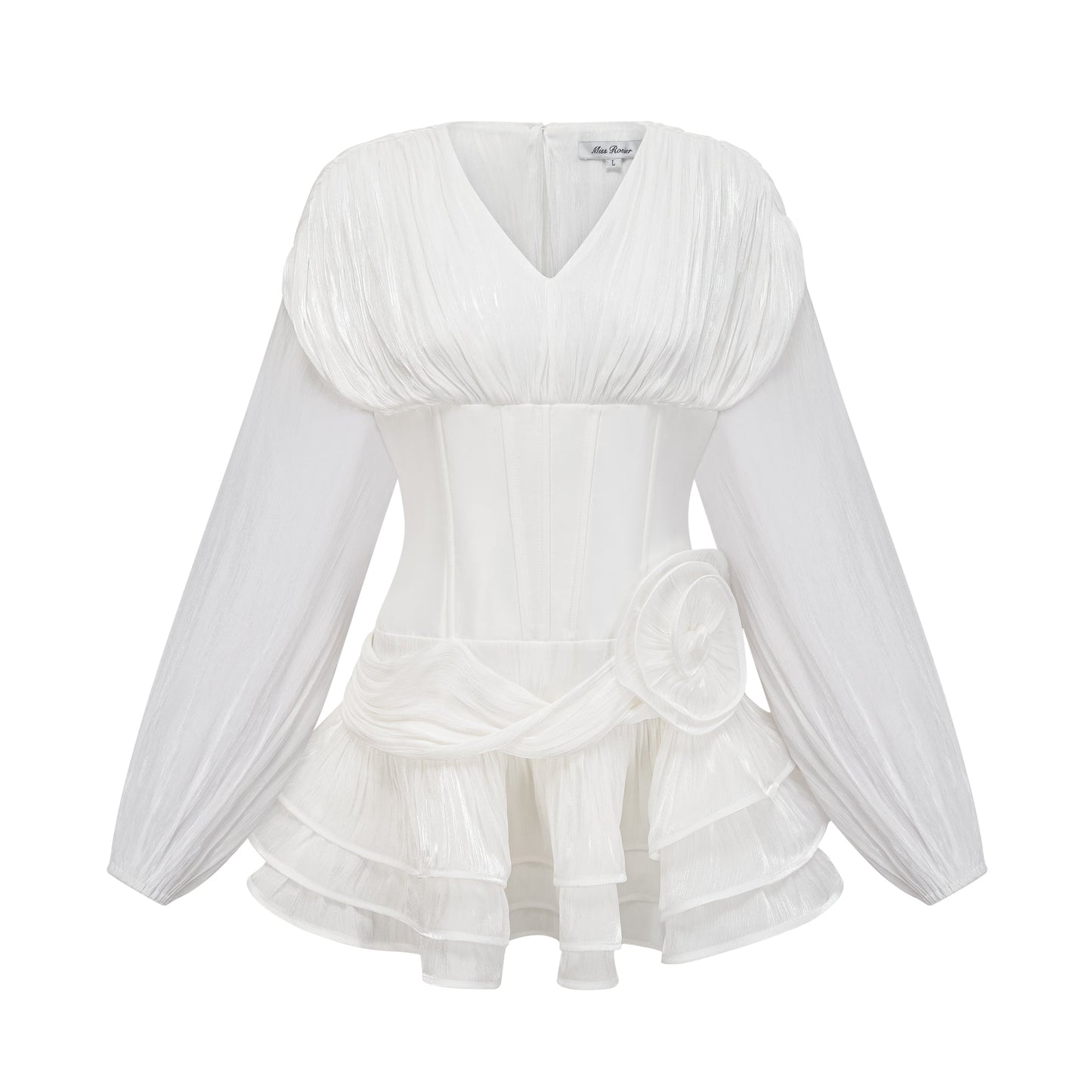 Rosie white fully-pleated cinched mini dress