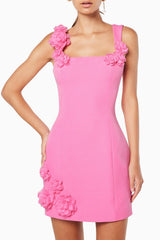 Dilanne Floral Appliqué Mini Dress - Pink