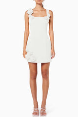 Dilanne Floral Appliqué Mini Dress - White