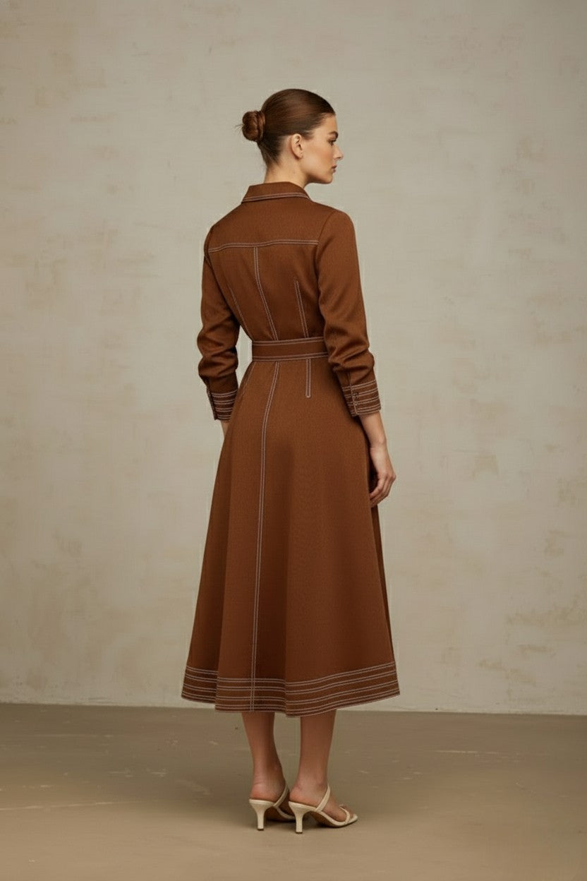 Elowen Belted Brown Shirt Maxi Dress