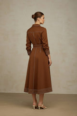 Elowen Belted Brown Shirt Maxi Dress