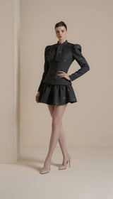 Arielle Noir Butterfly Puff Sleeve Top & Ruffle Skirt Set