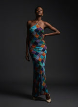 Celeste Shimmer Halter Backless Maxi Dress