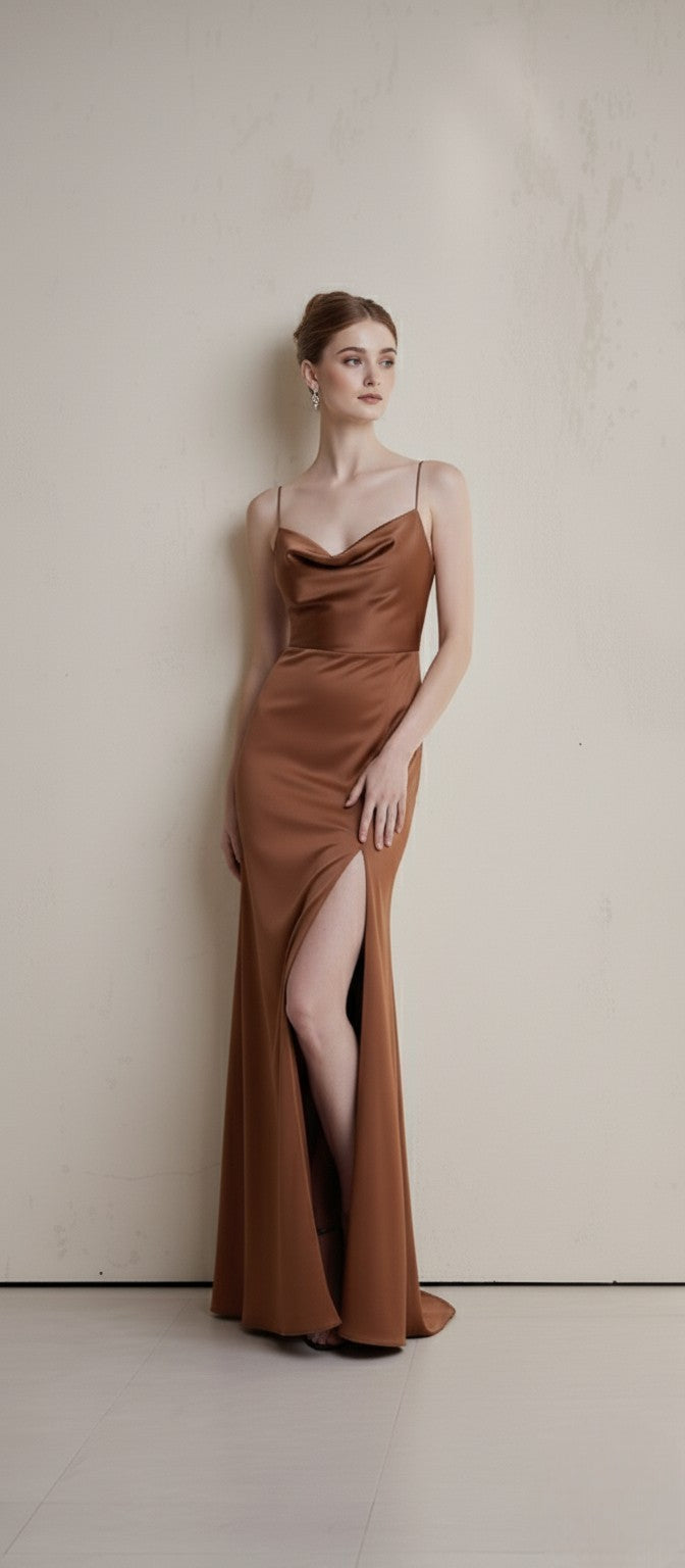 Silk Backless Slit Dress