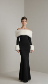 Evelyn Winter Faux-Fur Patchwork Maxi Dress