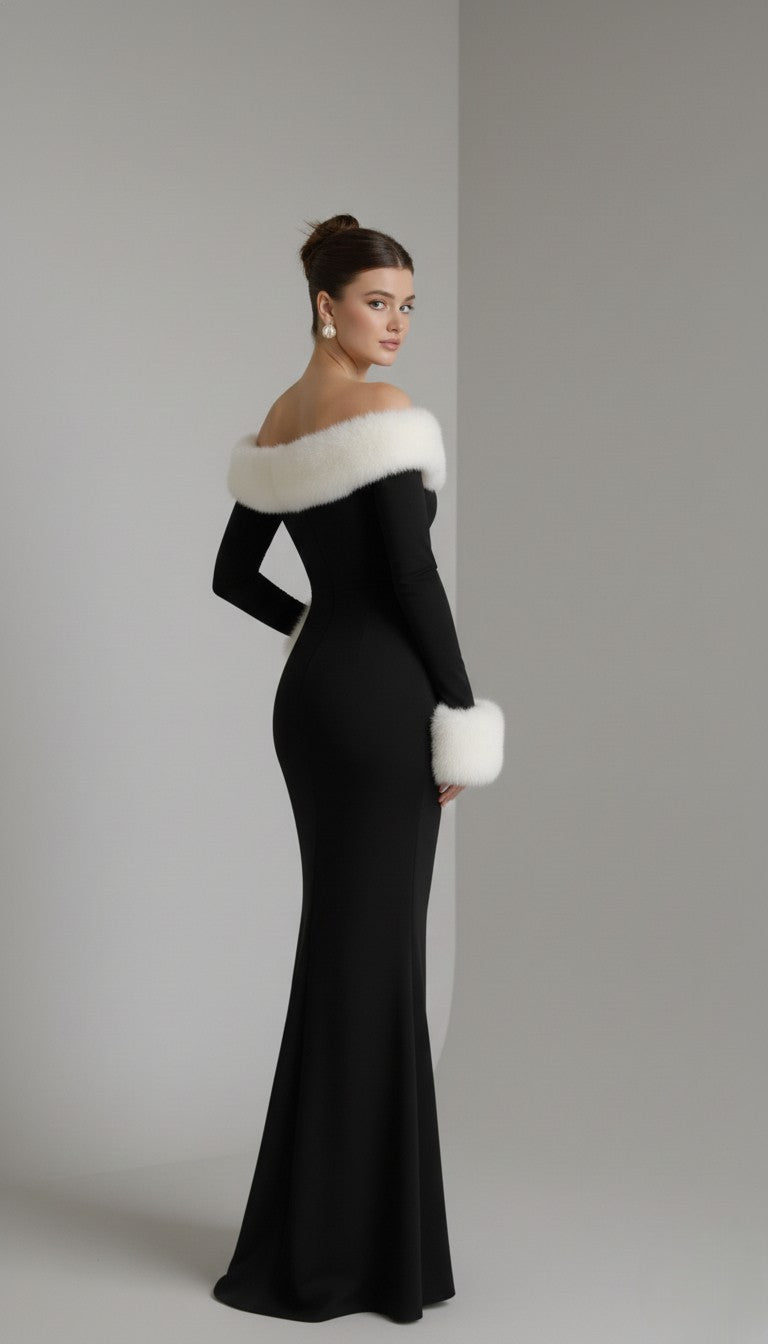 Evelyn Winter Faux-Fur Patchwork Maxi Dress