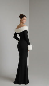 Evelyn Winter Faux-Fur Patchwork Maxi Dress
