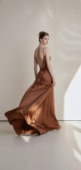Silk Backless Slit Dress
