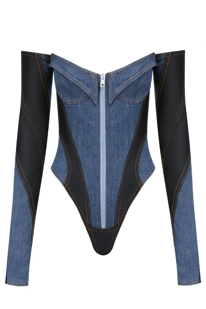 Juniper Off Soulder Patchwork Bodysuit