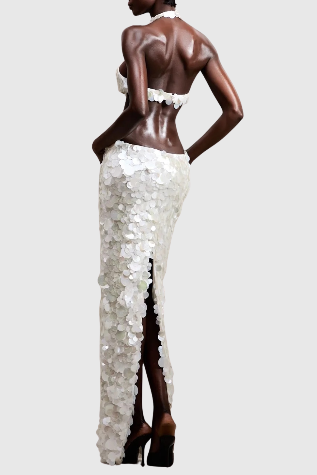 Llythe Halter Sequin Cutout Maxi Dress
