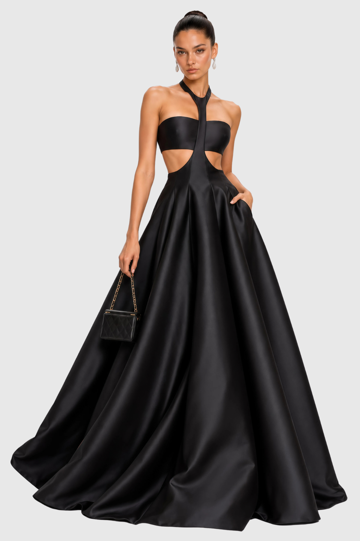 Merrita Halter Cutout Satin Maxi Dress