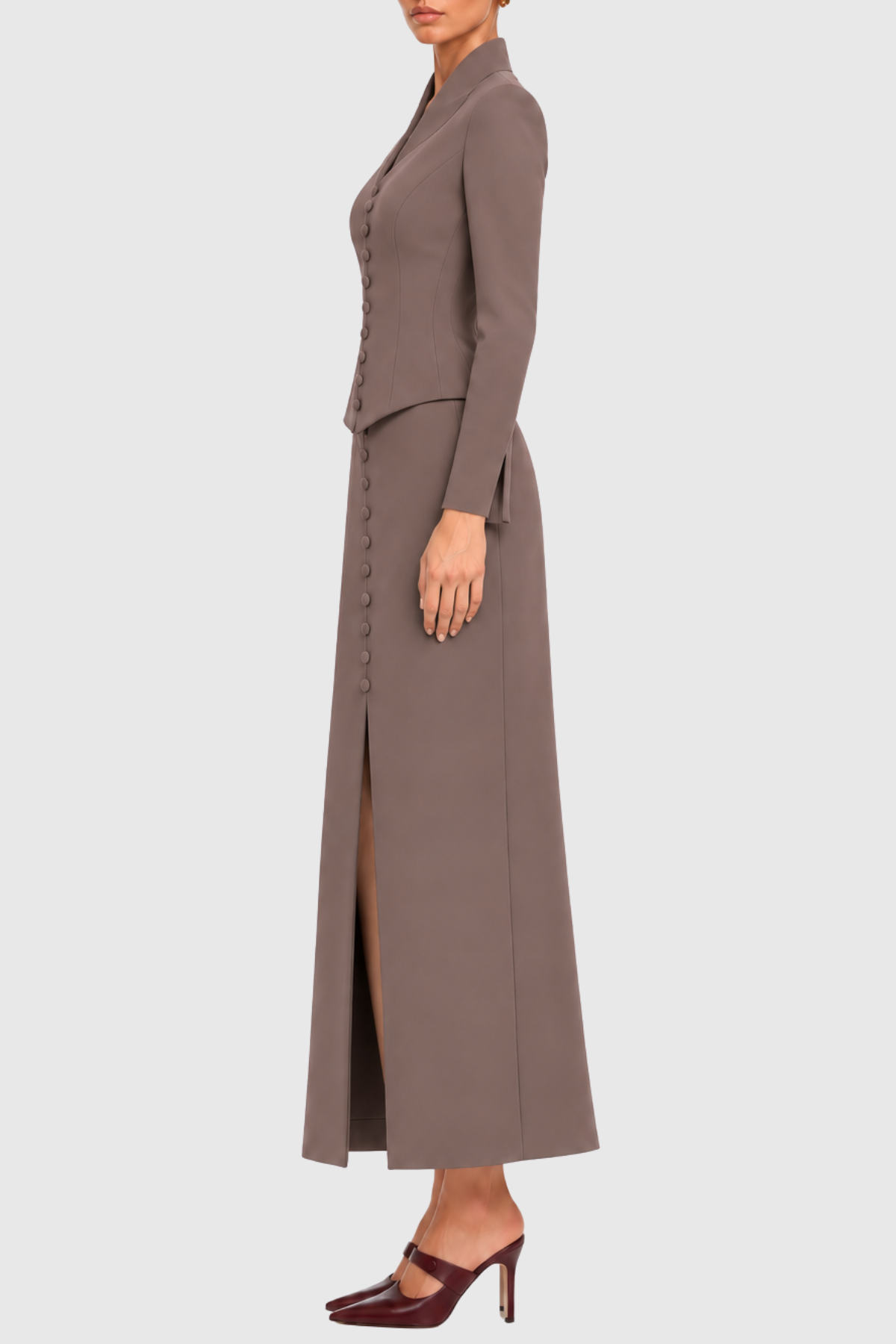 Raldia Buttoned Blazer & Maxi Skirt Set - Brown