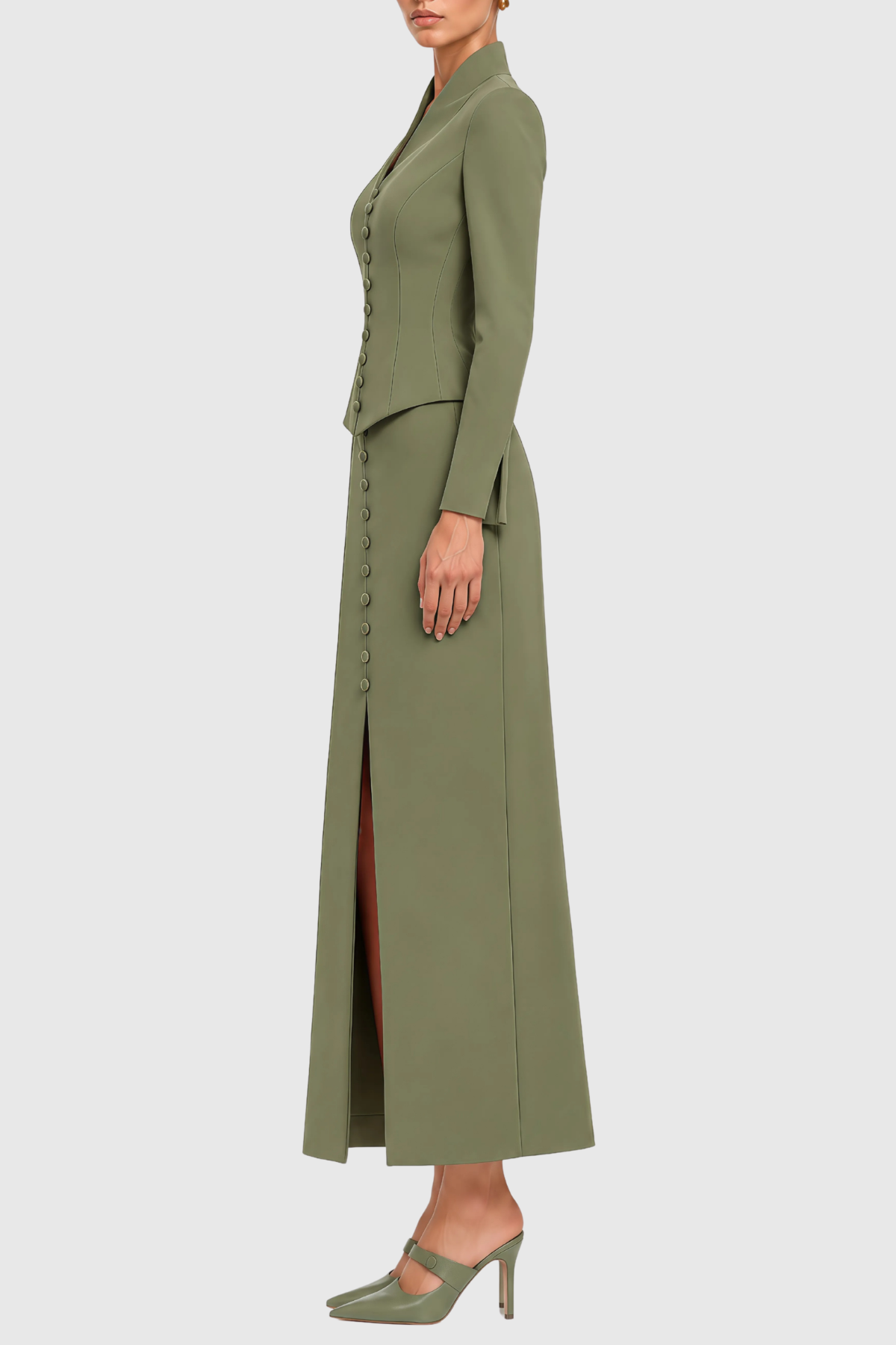 Raldia Buttoned Blazer & Maxi Skirt Set - Green