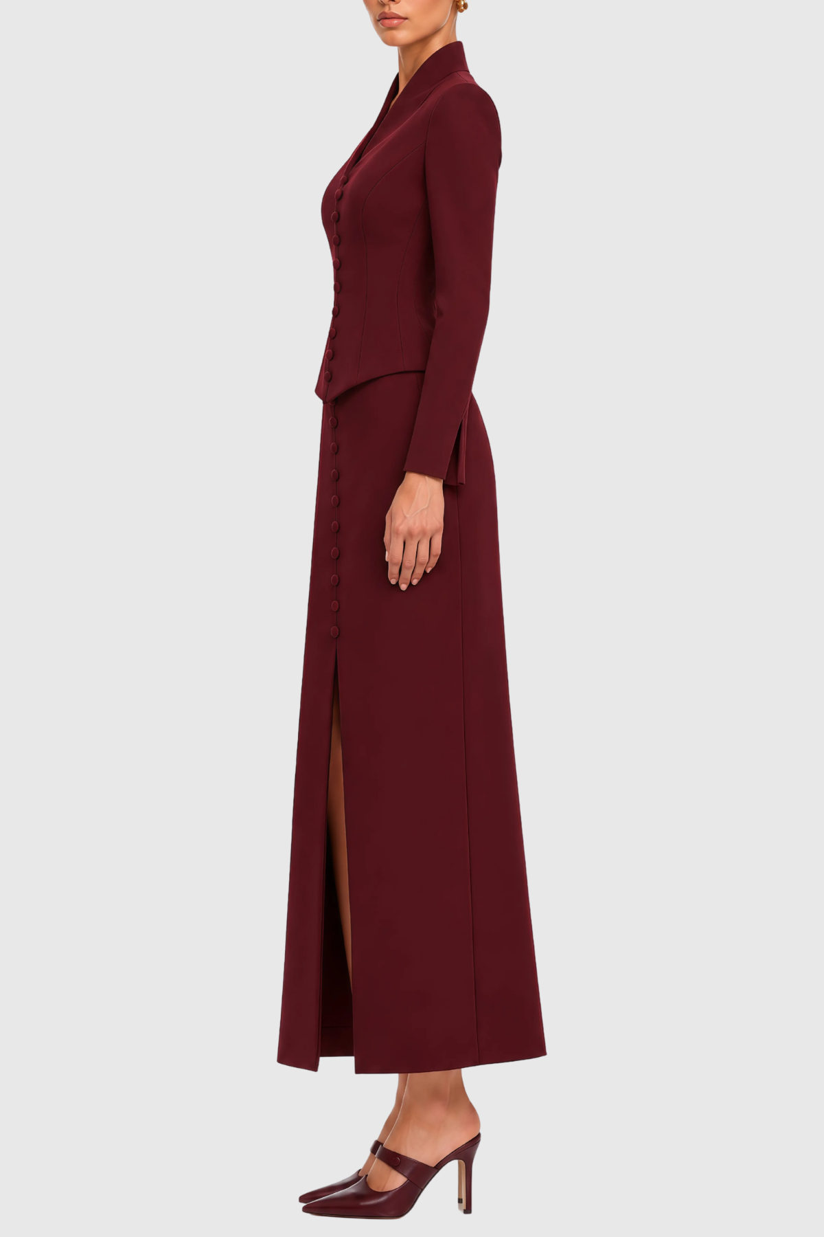 Raldia Buttoned Blazer & Maxi Skirt Set - Wine