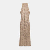Maison Elegant Luxury Party Maxi Dress High Neck Sleeveless Slim