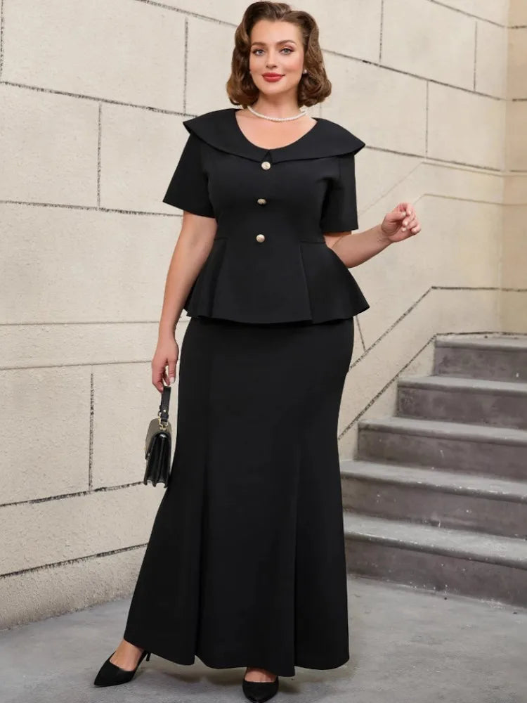 Short Sleeve Top And Maxi Skirt Women Sets Streetwear Office Lady Suit