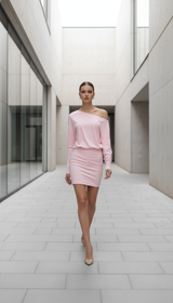 Woman Clothes Diagonal Collar Long Sleeve Package Hip Short Dress