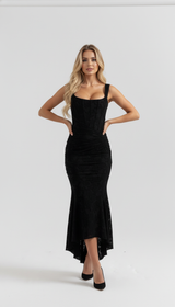 Black Jacquard Corset Maxi Dress