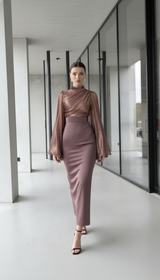 Maison Celie High Waisted Women Satin Long Dress