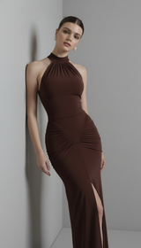 Maison Celie Halter Ruched Evening Gown 2025