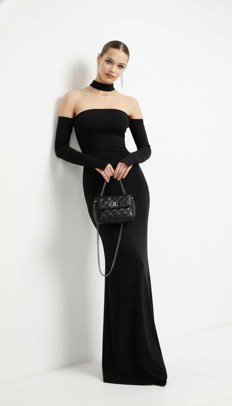 Celie Slim Hollow-Out Long Sleeve Strapless Dress