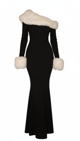 Evelyn Winter Faux-Fur Patchwork Maxi Dress