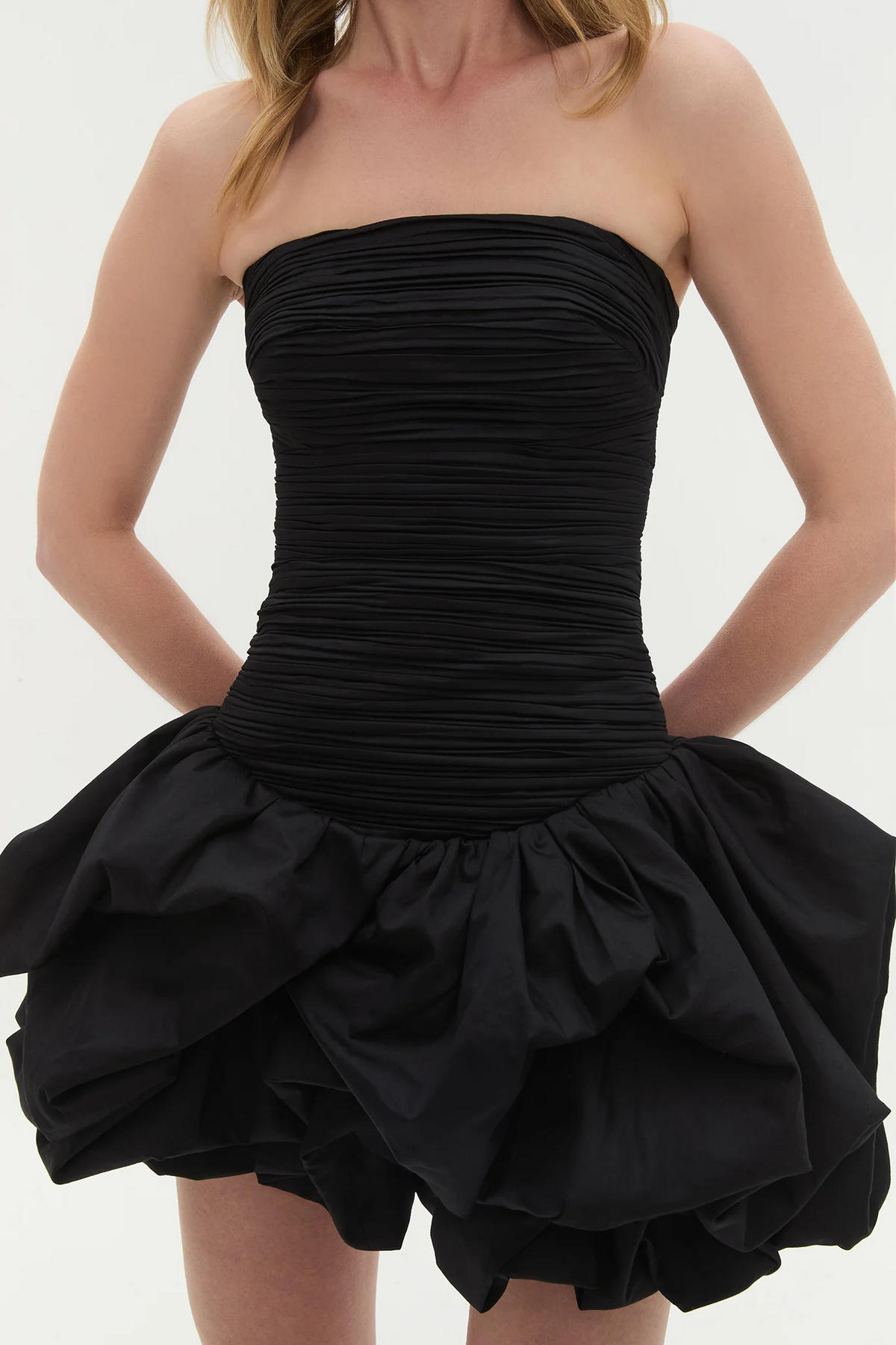Coleka Floral Print Strapless Ruched Mini Dress - Black