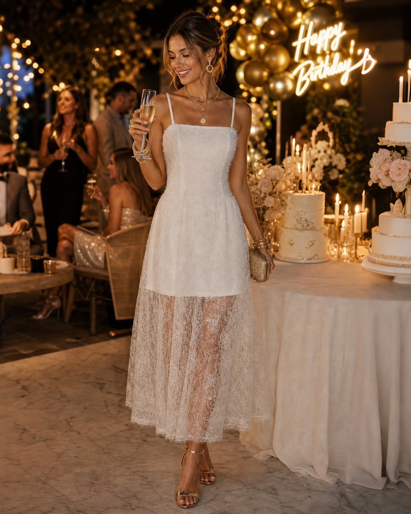Apricot Sheer Lace Slip Maxi Dress