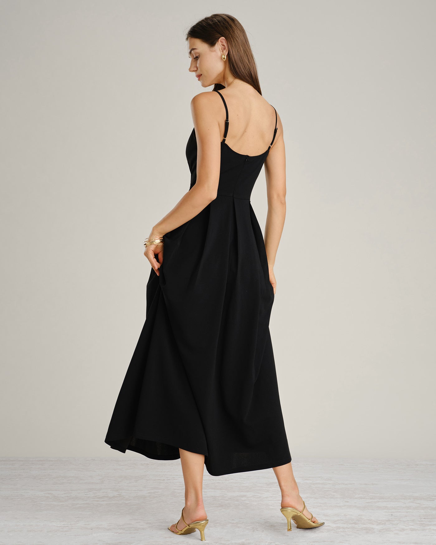 Black Ruched Slip A-Line Maxi Dress