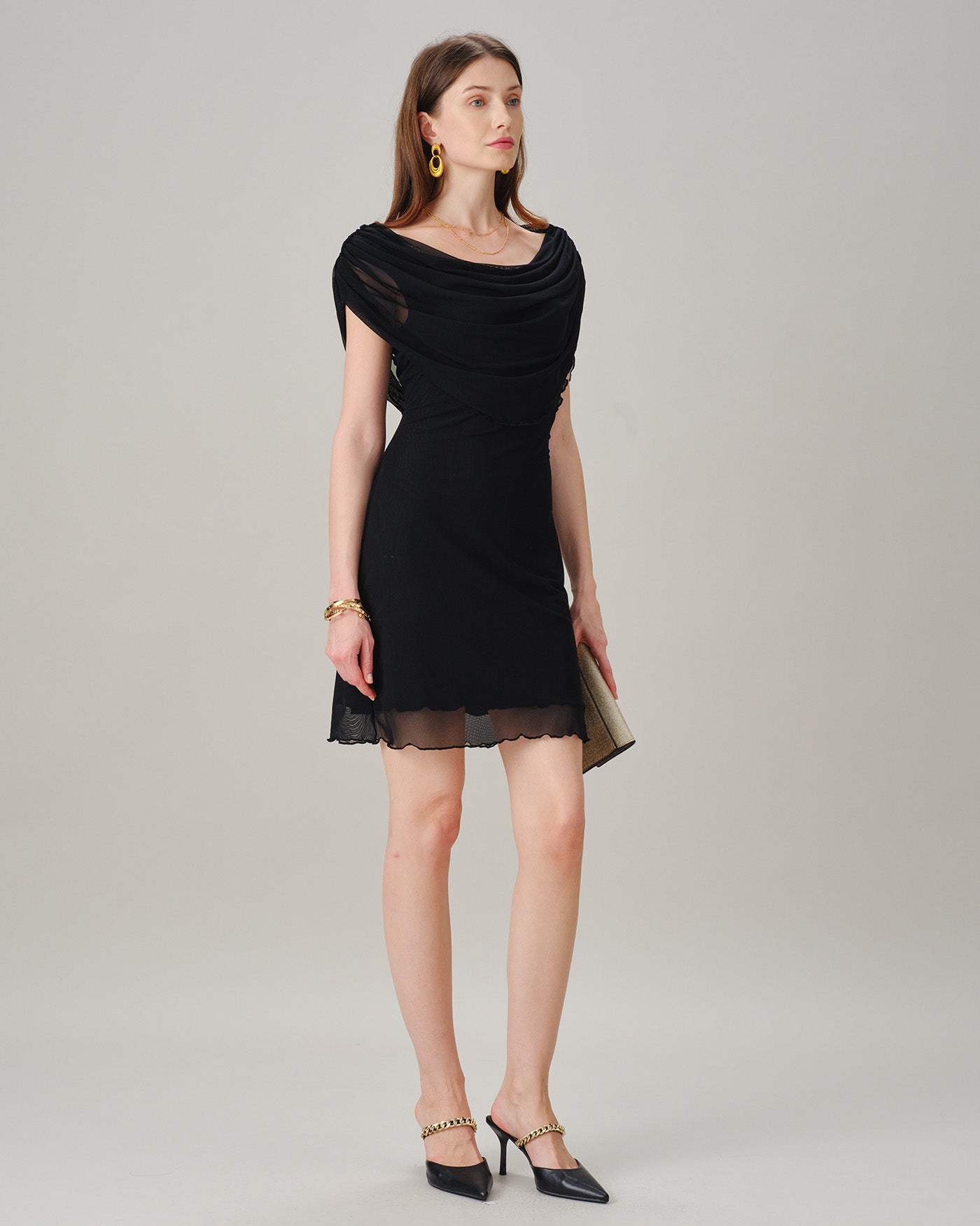 Black Cowl Neck Sleeveless Mini Dress