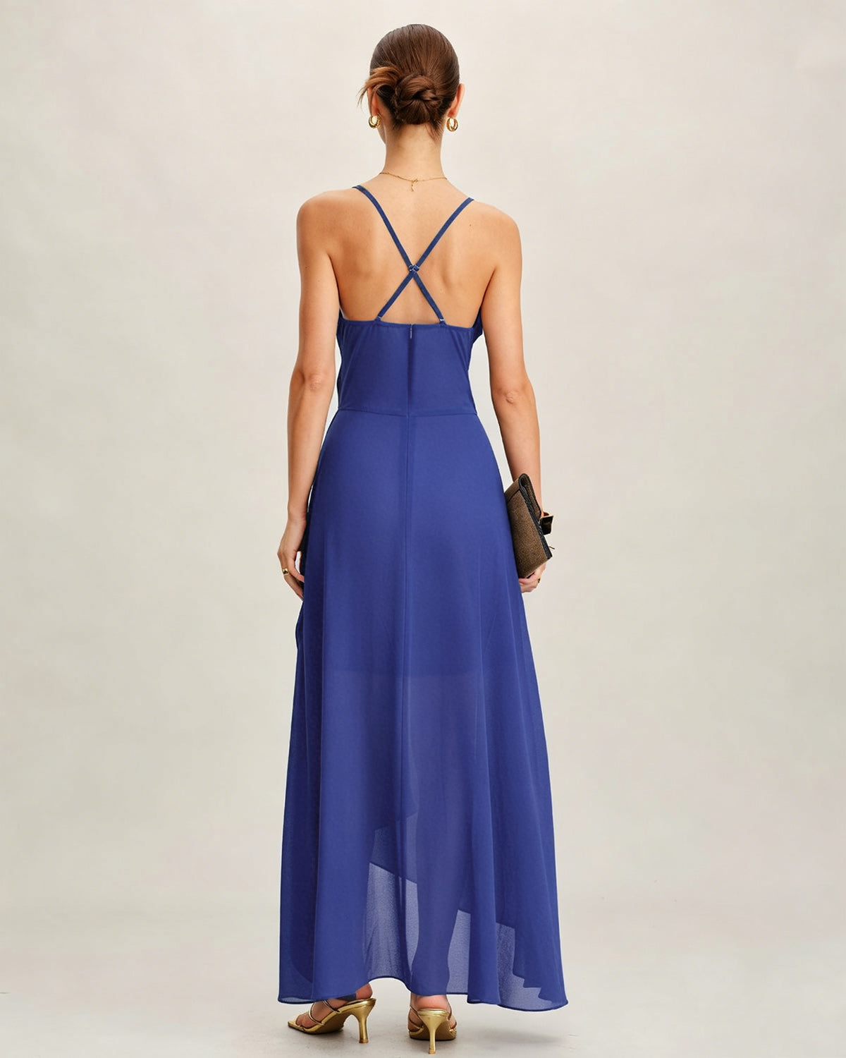 Blue Square Neck Slip Chiffon Maxi Dress