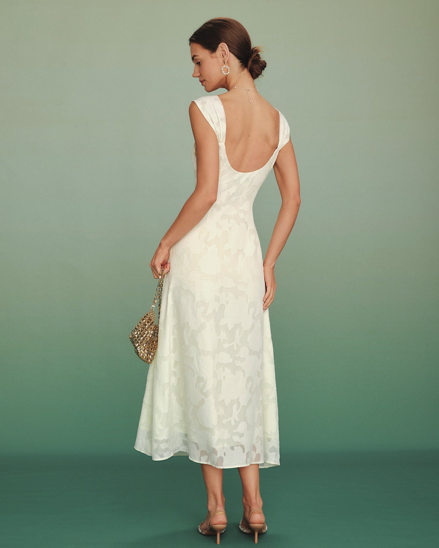 Apricot Jacquard Slip A-Line Maxi Dress