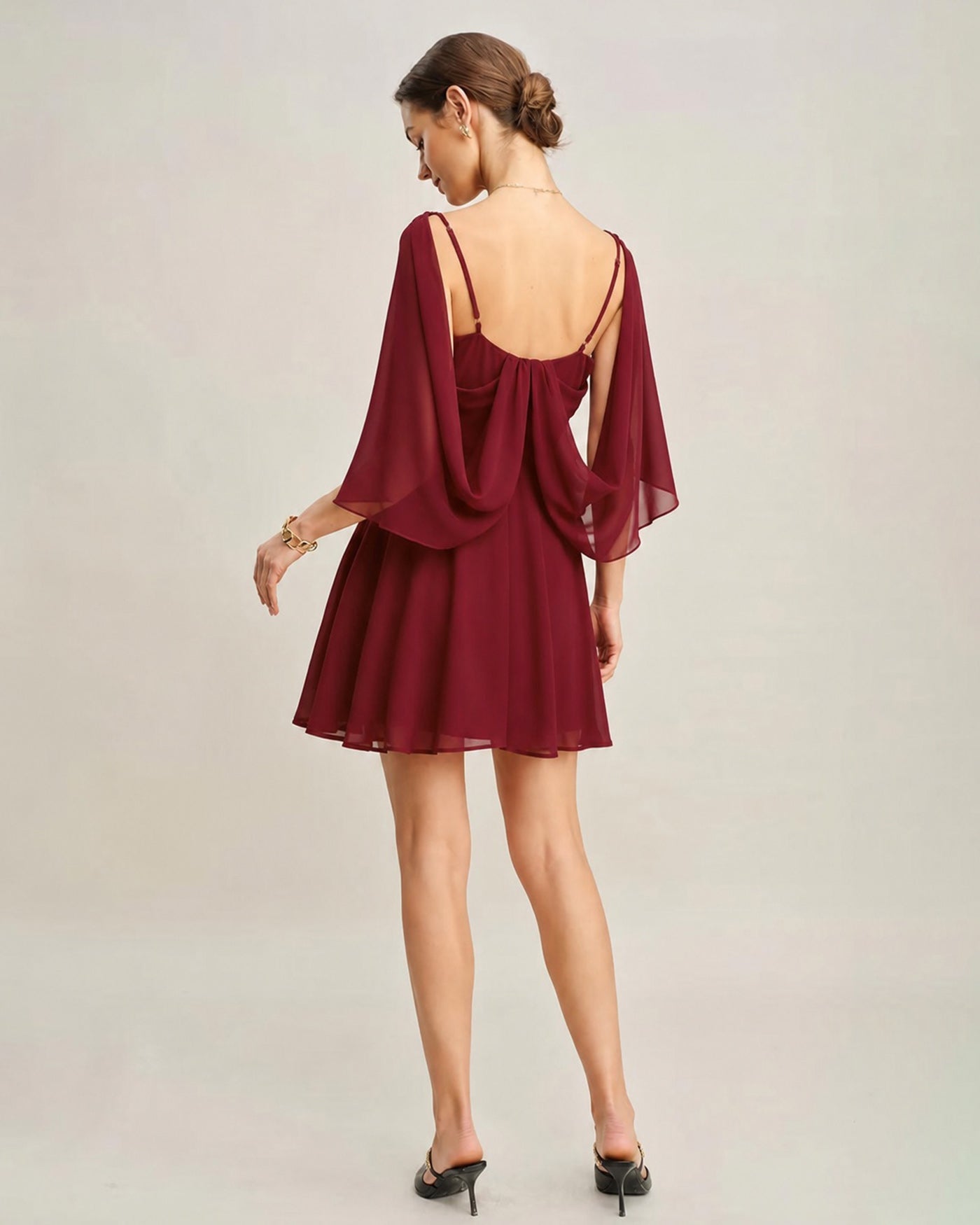 Red Ruched Slip Chiffon Mini Dress