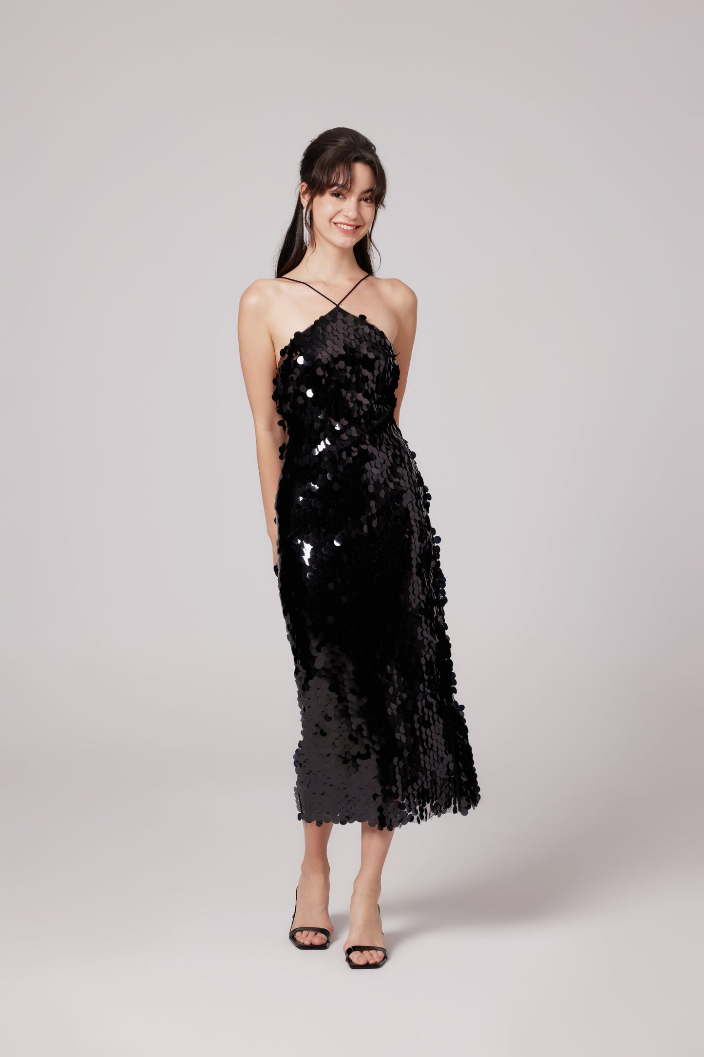 Lysandra black embellished midi dress