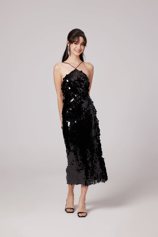 Lysandra black embellished midi dress