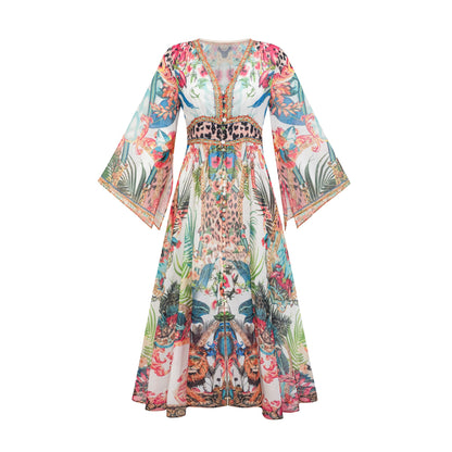 Éva pattern-print V-neck midi dress